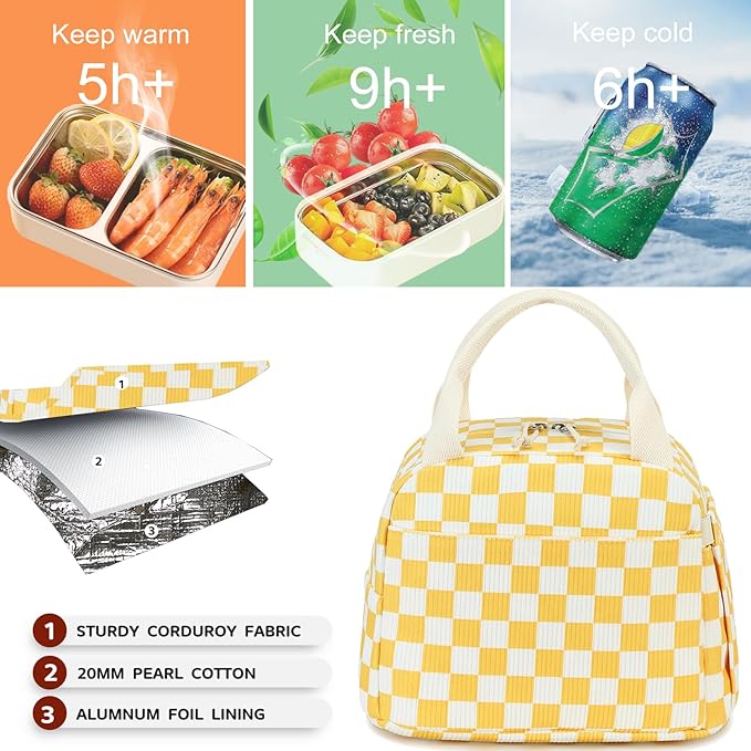 Bluboon Lunch Box for Women men Insulated Cute Corduroy Lunch bag, Reusable Cooler Bag for Work, Picnic, Travel