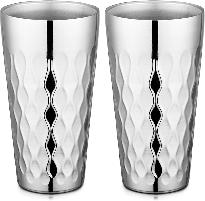 Beasea Stainless Steel Cups 19 oz, 2 Pack Large 18.6oz 550ml Stainless Steel Drinking Cups Tumbler Stackable Double Wall Insulated Individual Metal Pint Glasses Tin for Home Party Camping