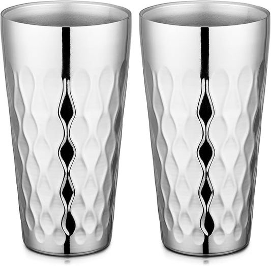 Beasea Stainless Steel Cups 19 oz, 2 Pack Large 18.6oz 550ml Stainless Steel Drinking Cups Tumbler Stackable Double Wall Insulated Individual Metal Pint Glasses Tin for Home Party Camping