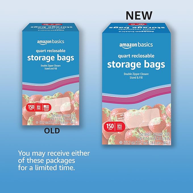 Amazon Basics Quart Food Storage Bags, 150 Count (Previously Solimo) (Pack of 2)