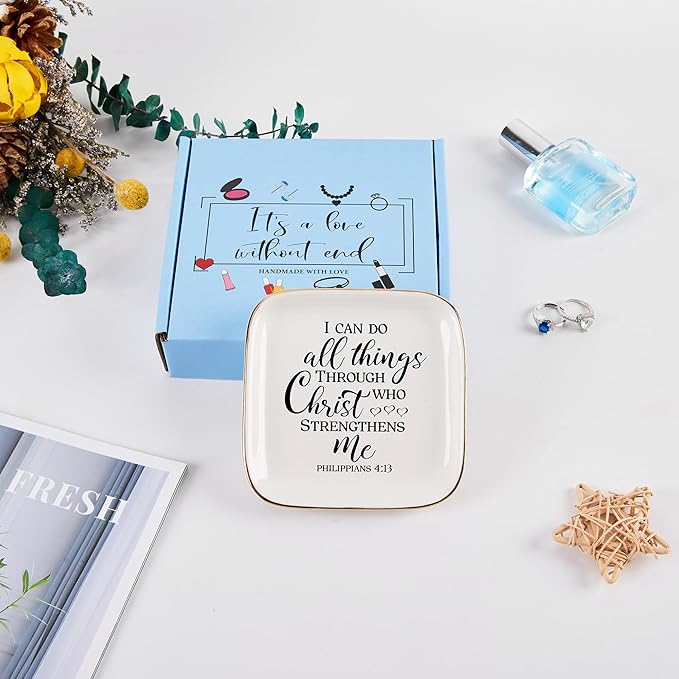 Christian Gifts for Women Faith Jewelry Dish - I Can Do All Things Through Christ Who Strengthens Me, Inspirational Religious Gifts for Women Birthday Christmas Mothers Day Catholic Gifts