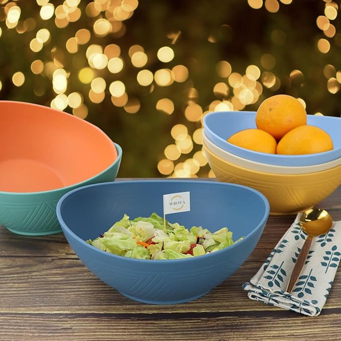 Wrova 65oz Big Salad Bowls - Large Wheat Straw Bowls set of 6 - Unbreakable Serving Bowls - Microwave & Dishwasher Safe Bowl for Cereal,Salad - Vibrant Series