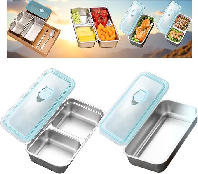 Stainless Steel Snack Containers with Lids Meal Prep Food Storage Container Lunch Box Multi Compartment Reusable Leak-Proof Design for Travel,Snacks, Sandwiches,Condiments Bento Box Office Home