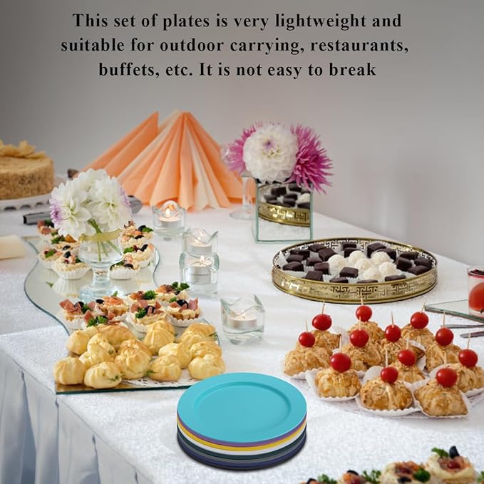 Berglander Plastic Plates Set of 8 Pieces 10", Mutil Color Reusable Flat Dinner Plates, Salad Plates, Pasta Bowls, Dishes Set Easy to Carry for Home, Garden, Picnic, Camping, Outdoor