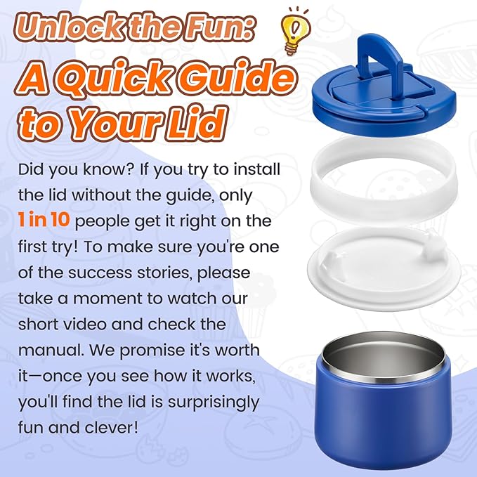 Soup Thermo for Hot Food Kids 14oz Lunch Containers with Buckle Lid Wide Mouth Hot Food Jar Vacuum Insulated Stainless Steel Bento Box Leakproof with Spoon (Light Blue)