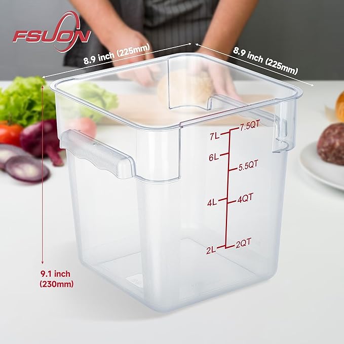 4 Pack Clear Food Storage Containers with Lids and Handles Polycarbonate Square Commercial Food Containers, NSF (8Qt)
