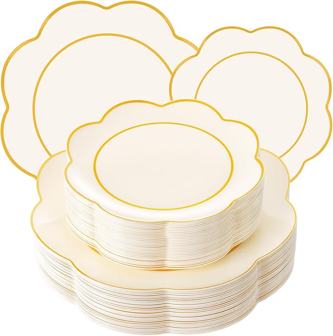 WONDERFUL 60pcs Ivory Plastic Plates - Elegant Plates Disposable Heavy Duty Ivory Disposable Plate Includes 30 10.25in Dinner & 30 7.5in Dessert Plate for Party/Thanksgiving/Christmas/Thanksgiving