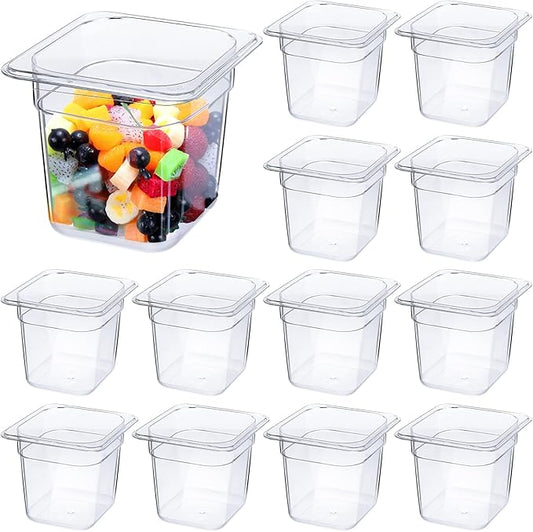Yinder 12 Pcs Plastic Clear Food Pans 1/6 Size Stackable Polycarbonate Food Containers with Capacity Indicator Restaurant Commercial Hotel Pan for Fruits Vegetables Beans Corns (6'' Deep)