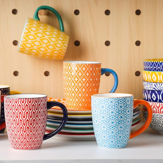 Selamica 16 oz Porcelain Coffee Mugs Set of 6, Coffee Cups Ceramic With Handle, Dishwasher, Oven, Microwave Safe, Assorted Colors
