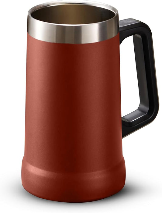 KooK Beer Stein, Stainless Steel Coffee Mug, Tumbler with Thermal Vacuum Insulation, Double Walled Drinking Cup, Large Handle, Shatterproof, Dark Terracotta, 23.7 oz
