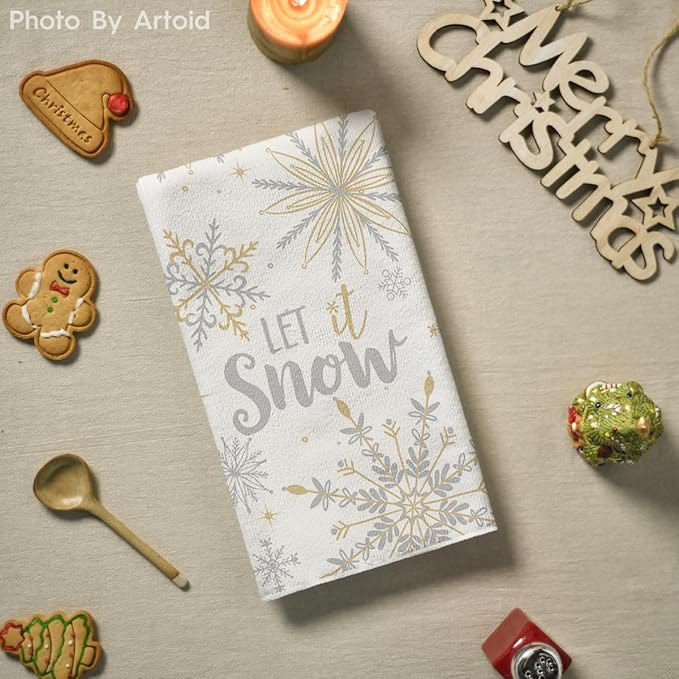 Artoid Mode Snowflake Xmas Trees Merry Christmas Kitchen Towels Dish Towels, 18x26 Inch Farmhouse Holiday Winter Decoration Cleaning Set of 2