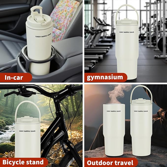 Water Bottle 24 Oz/Stainless Steel Tumbler with Straw - Vacuum Insulated Water Bottle 24 Oz for Home, Office or Car Reusable Cup With straw，Cold for 12 Hrs or Iced for 24 Hrs(White)