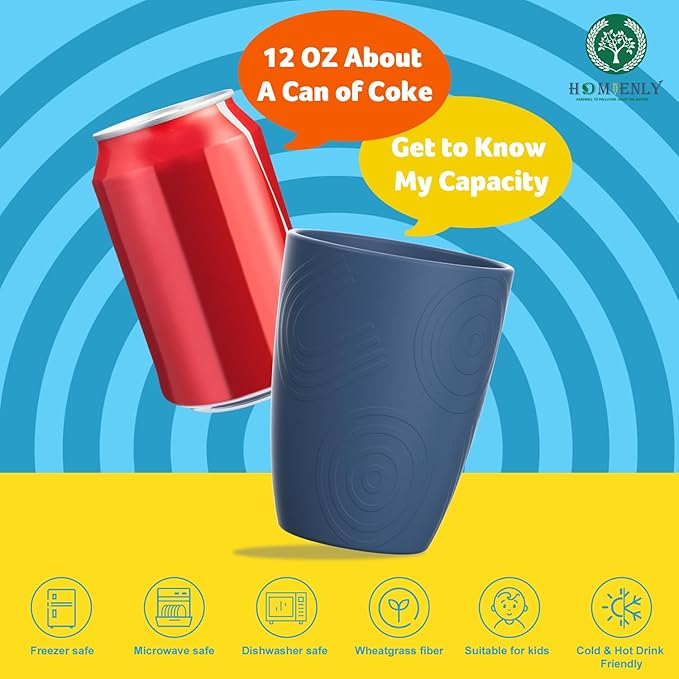 Wheat Straw Cups 8 PCS Plastic Cups Reusable a Good Alternative Drinking Glasses Plastic Glasses Cups Unbreakable Drinking Cup Reusable Dishwasher Safe Microwave Safe Cups with Blue Color (12 OZ)