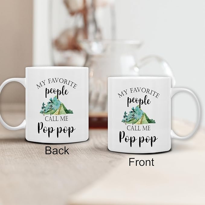 QASHWEY Pop Pop Mug, PopPop Gifts from Grandkids Coffee Mug, PopPopGrandpa Gifts, Fathers Day Mugs Tea Cup Gift for PopPop Grandpa, My Favorite People Call Me Pop Pop Coffee Cups Ceramic 11oz