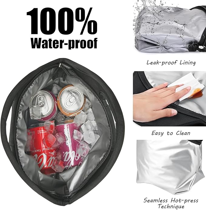 yookee home Waterproof Lunch Bag Double Layer Leakproof Neoprene Insulated Lunch Bag Freezable Black Reusable Thermal Lunch Cooler Tote Lunch Box for Boys Men Women Adult Kids for Work Outdoor