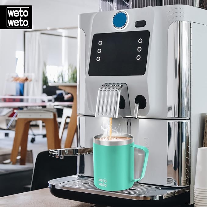 WETOWETO 14 oz Coffee Mug, Vacuum Insulated Camping Mug with Lid, Double Wall Stainless Steel Travel Tumbler Cup, Coffee Mugs Outdoor, Powder Coated Aquifer Blue
