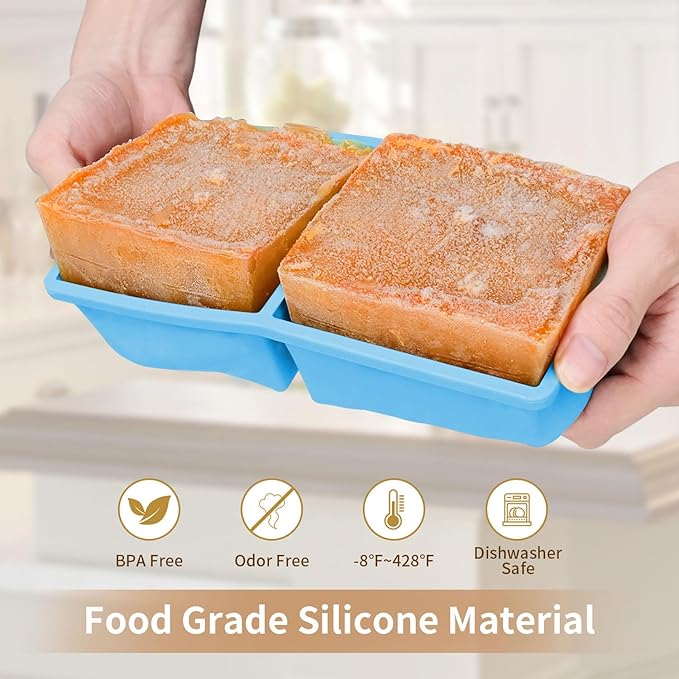 Silicone Freezer Tray for Soup Ice Cubes: 2-Cup Freezing Tray with Lid for Meal Prep - 2Pack Silicon Soup Portion Freeze Trays Make Stock Souped Ice Cube