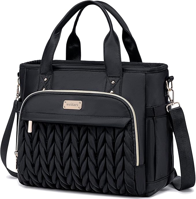 Weitars Insulated Lunch Bag for Women,Leak Proof Lunch Box for Work,Extra Large Lunch Tote Bag With Removable Shoulder Strap with Side Pockets,Reusable Lunch Bag For Picnic Hiking (Black-02)