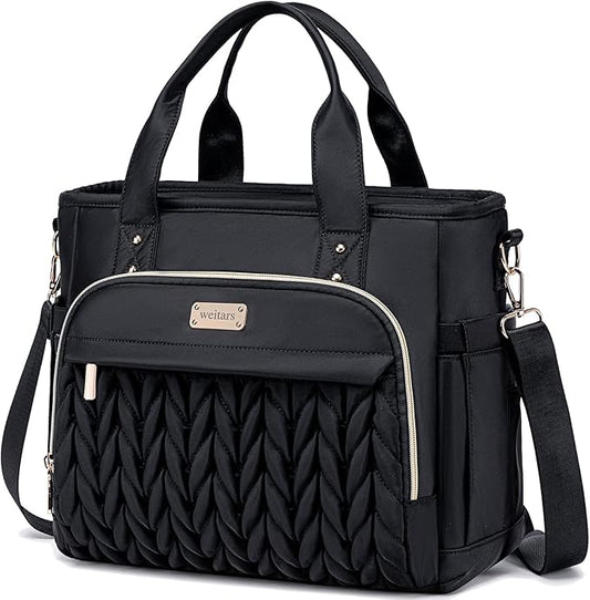 Weitars Insulated Lunch Bag for Women,Leak Proof Lunch Box for Work,Extra Large Lunch Tote Bag With Removable Shoulder Strap with Side Pockets,Reusable Lunch Bag For Picnic Hiking (Black-02)