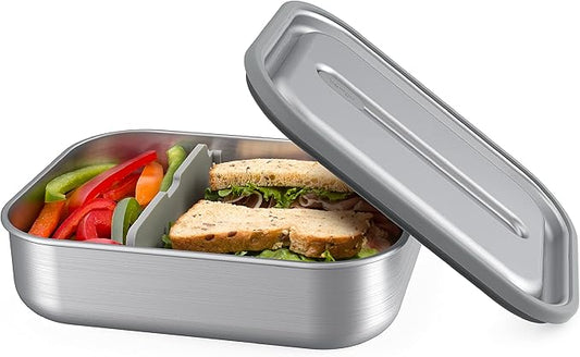Bentgo MicroSteel Leak-Proof Lunch Box - Microwave-Safe, Oven-Safe, Bento-Style Container with Removable Divider, Airtight Lid, Sustainable Design, Odor & Stain Resistant (Stainless Steel)