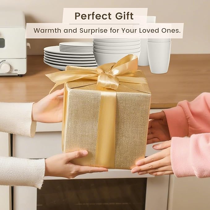 Homienly Premium Wheat Straw Dinnerware Sets - 24 PCS Dinner Plates,Plates,Cereal Bowls,Drinking Cups,Lightweight & Unbreakable Dishes Sets for 6,Dishwasher & Microwave Safe for Home - White