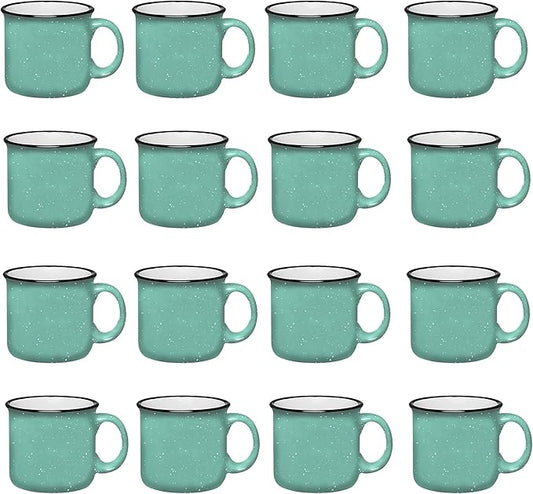 Set of 16 Ceramic Campfire Mugs – 15 Oz, Teal – Coffee & Tea Cups for Home, Work, Travel, Camping – Customizable, Great for DIY, Events, Companies