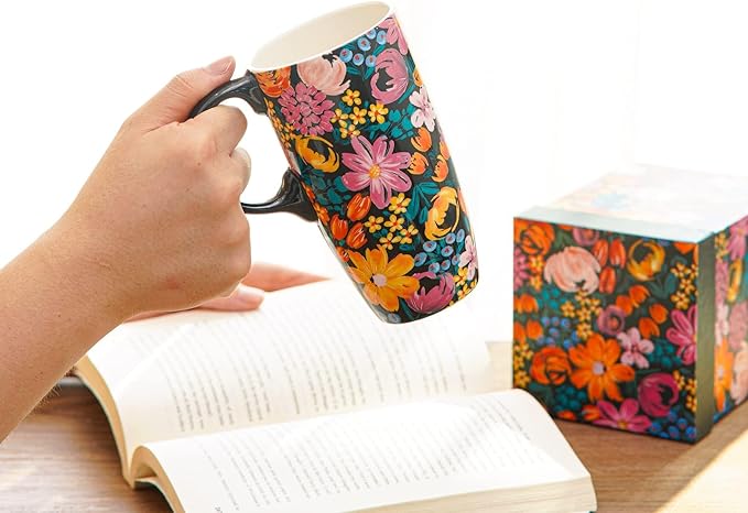 Topadorn Ceramic Mugs Porcelain Latte Tea Cup Coffee Mug with Gift Box,17oz. Flowers