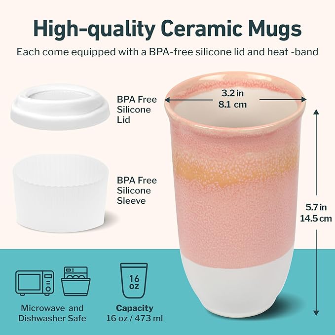 Travel Mug On the Go Coffee Mug Microwave & Dishwasher Safe Green Tumbler - Gifts For Women Men 16oz Afterglow