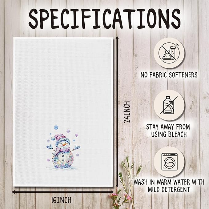 Trendy Disco Snowman Winter Kitchen Towels, Glitter Christmas Snowman Dish Tea Towels, Holiday Winter Snowflake Christmas Decorative Hand Towel for Kitchen Bathroom, 16x24 Inch