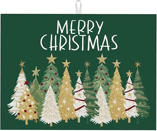 Christmas Dish Drying Mat for kitchen Counter Microfiber Merry Christmas Dish Drying Mat for Dishes Absorbent Reversible Large Kitchen Dish Drying Pad Rack Mat 18x24 Inch