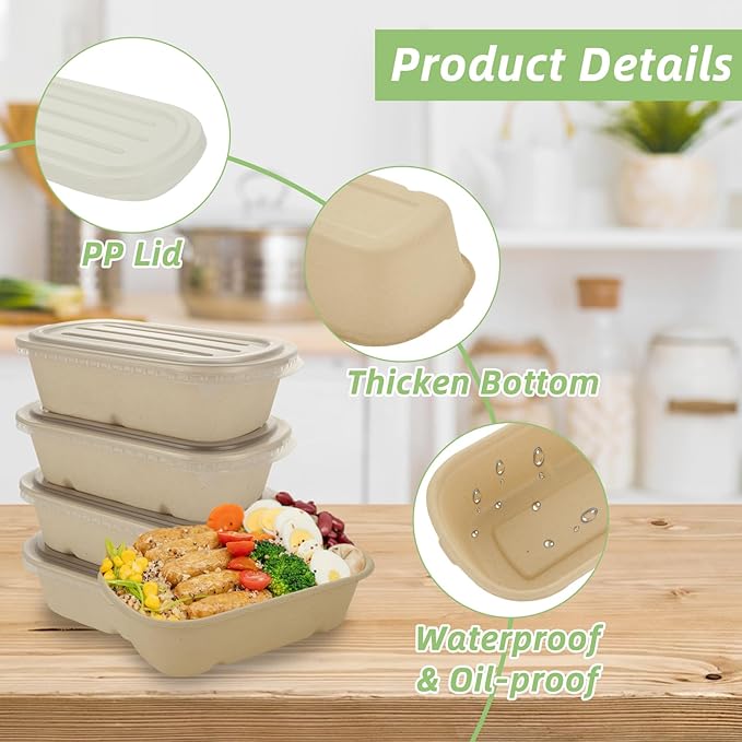 SENENQU 100 Pack 25 Oz Disposable Bowls With Lids, Compostable Sugarcane Fiber Paper Bowls, Take Away Food Containers Meal Prep Food Storage For Salad, Pasta, Nacho, Burrito