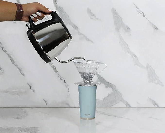 MIRA 12 oz Coffee Travel Mug - Stainless Steel Insulated Tumbler with Leak-Proof Lid - Hot & Cold Cup - Pearl Blue