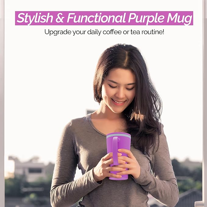 Copco Cone Desk Mug, 16 Ounce - Double Wall Insulated Travel-Friendly Mug with Lid and Handle, Microwave & Dishwasher Safe, BPA-Free Mug, Desk-Friendly & Car Cup Holder Compatible (Purple)