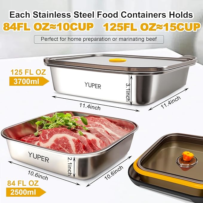 YUPER Stainless Steel Food Containers, Meal Prep Containers, Bacon Cheese Container for Refrigerator, Stainless Steel Containers with Lids Fruit Lunch Storage, 2 Pack (84+125OZ)