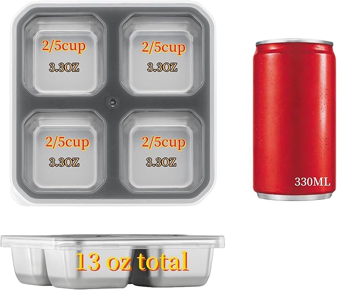 BEFOY 2 Pack Stainless Steel Snack Containers with Lids 4 Compartment Food Storage Containers for Adults & Kids Meal Prep Containers Reusable