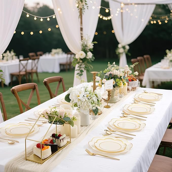 WONDERFUL 60pcs Ivory Plastic Plates - Elegant Plates Disposable Heavy Duty Ivory Disposable Plate Includes 30 10.25in Dinner & 30 7.5in Dessert Plate for Party/Thanksgiving/Christmas/Thanksgiving