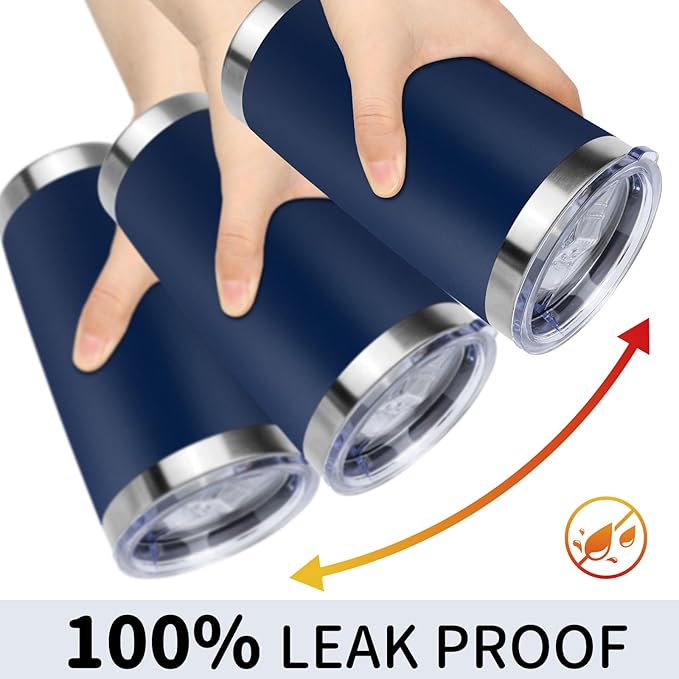 20oz Stainless Steel Tumbler with Lid, Travel Mug - Double Wall Vacuum Powder Coated Cup - Navy Blue, 1 Pack