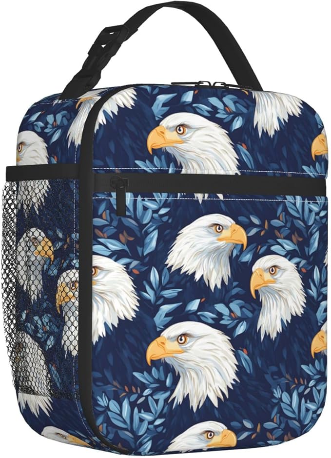 Bald Eagle and Leaf Lunch Box for Teen Kids, Vintage Reusable Thermal Lunchbag, Picnic, School, Hiking, Fishing, Bird Insulated Tote Cooler Bags for Adults Women Decor Gifts, Nature Theme