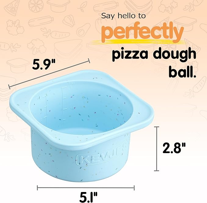 1000ml PLUS Individual Pizza Dough Proofing Containers with Airtight Lids – Food Grade Silicone, Freezer/Fridge/Dishwasher Safe – For Margherita, Pepperoni, Neapolitan Pizza – 2 Pack (Aqua)