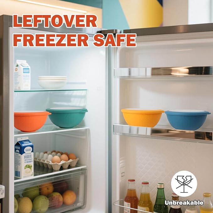 Wrova 40oz wheat straw bowls with lids set of 4,cereal bowls with covers anti-leaking,unbreakable salad container for lunch, dishwasher safe bowl sets for kitchen. Vibrant Series