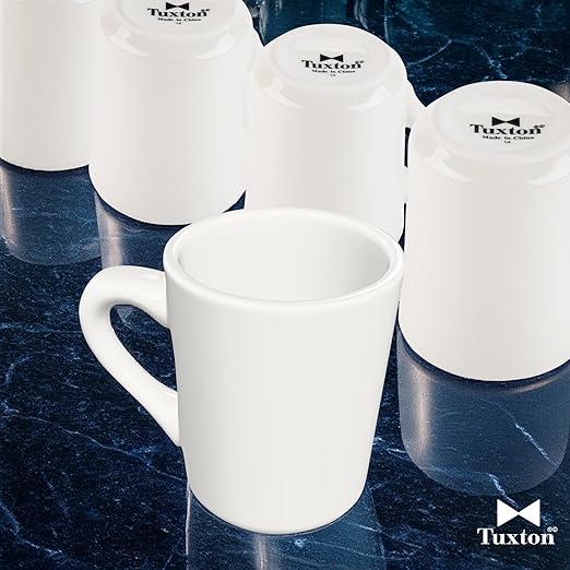 Tuxton China TRE-017 Tiara Mug, 8 oz., 3" Diameter x 3-7/8"H, Microwave and Dishwasher Safe, Oven Proof, Fully Vitrified, Ceramic, TuxCare, Healthcare, Reno/Nevada, American White/Eggshell, Pack of 36