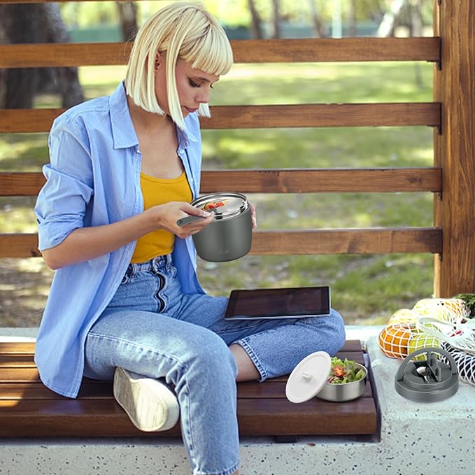 Soup Thermo for Hot Food Adults 32OZ Lunch Containers Wide Mouth Hot Food Jar Vacuum Insulated Stainless Steel Bento Box Leakproof with Spoon (Grey)