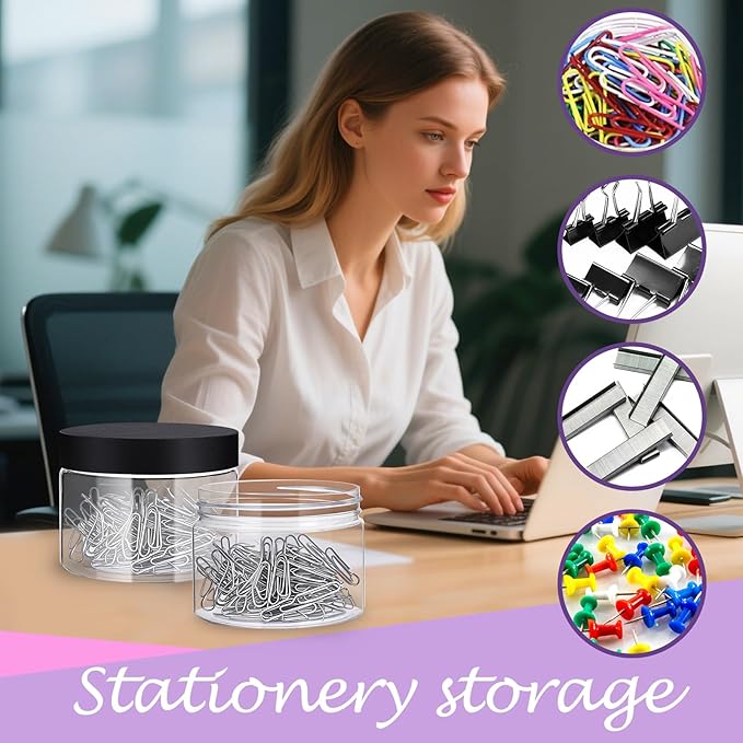 72 PCS 4 OZ Plastic Jars with Screw On Lids,Labels Refillable Empty Round Slime Cosmetics Containers for Storing Dry Food, Honey Jam, Cream, Butter, Lotion, black