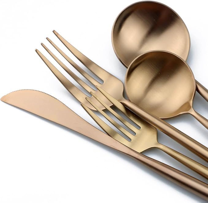 20-Pieces Luxury Rose Gold 18/10 Stainless Steel Flatware Set, Matte Finish, Service for 4