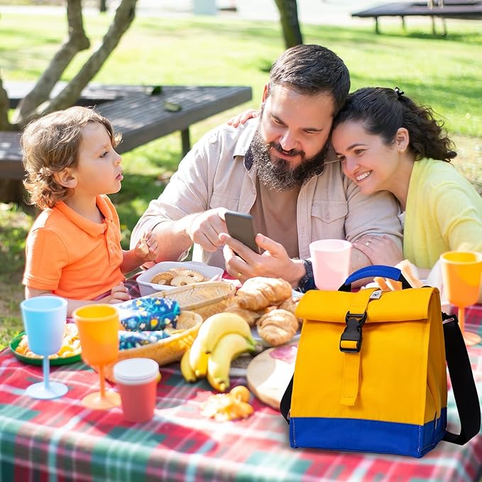SUNNY BIRD Insulated Lunch Bag Rolltop Lunch Box Tote Lunchbox Bag for Women, Men, Boys and Girls (Yellow)