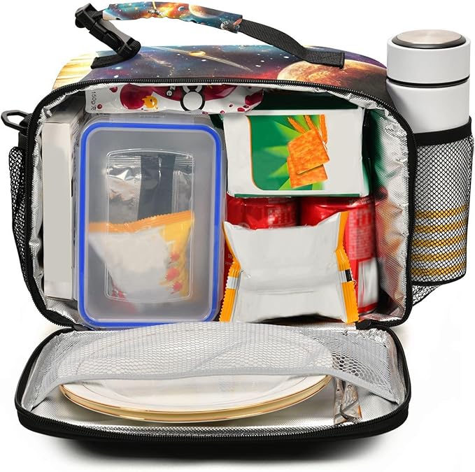 ALAZA Astronaut Kids Lunch Box Planet Lunchbox Insulated Reusable Meal Container Lunchbag with Shoulder Strap