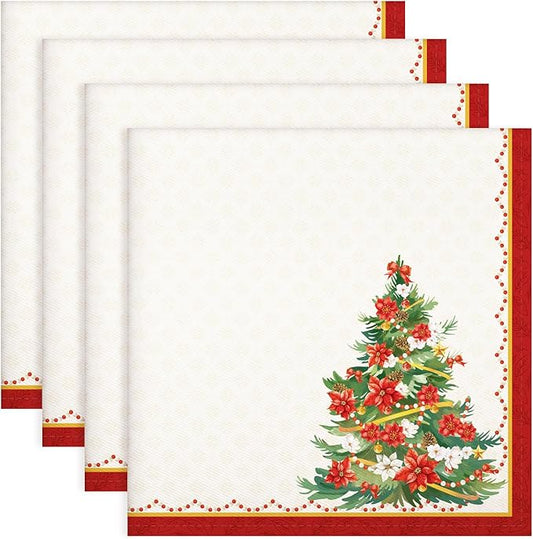 Christmas Tree Napkins, 18×18 Inch Floral Dinner Cloth Napkins Set of 4, Washable Cotton Soft Absorbent Square Napkins for Dining Kitchen Party Wedding Decoration