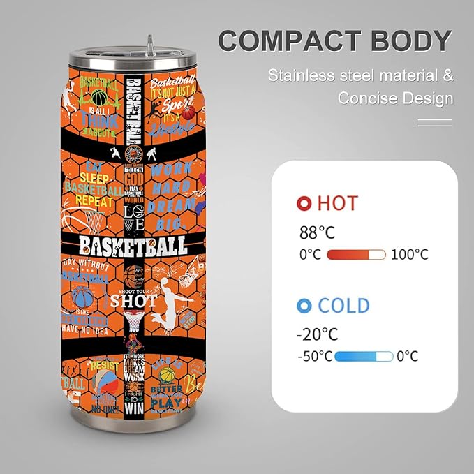 Basketball Tumbler Travel Cup With Lid - Stainless Steel Vacuum Coffee Mug 17 Oz - Basketball Gifts