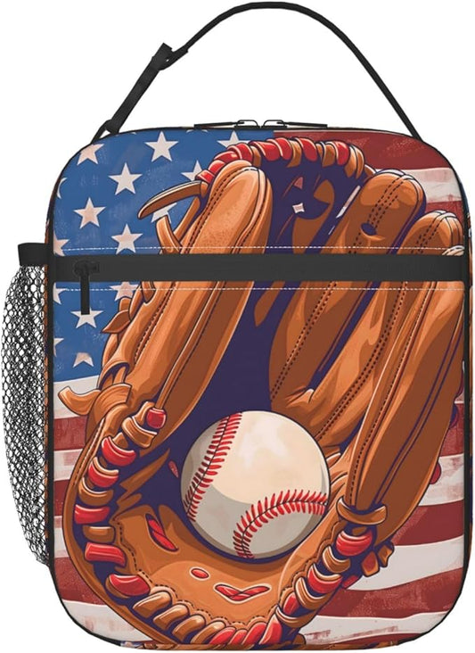 American Spirit Baseball Lunch Box for Women Men, Insulated Lunch Box, Reusable Lunch Bag for Office, Work, Picnic, Travel