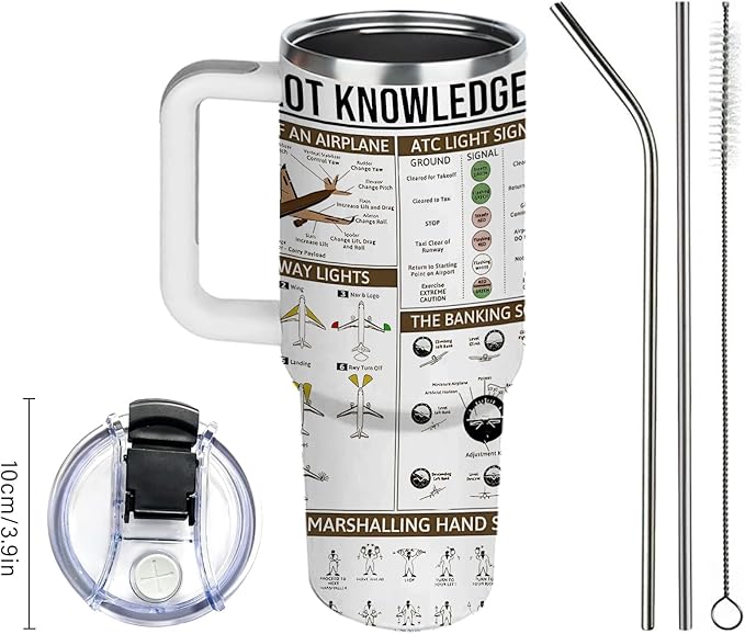 Pilot Gifts Men Aviation Gifts 40oz Aviation Tumbler with Handle, Stainless Steel Pilot Insulated Coffee Travel Cup for Men, Birthday Retirement Present for Aviator Dad Son Husband Boyfriend